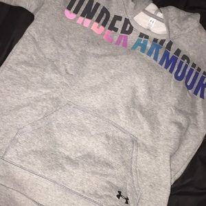 grey and rainbow under armour hoodie